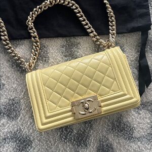 SOLD Chanel Small Boy bag Pastel Yellow Lambskin Crossbody Bag Gold Hardware